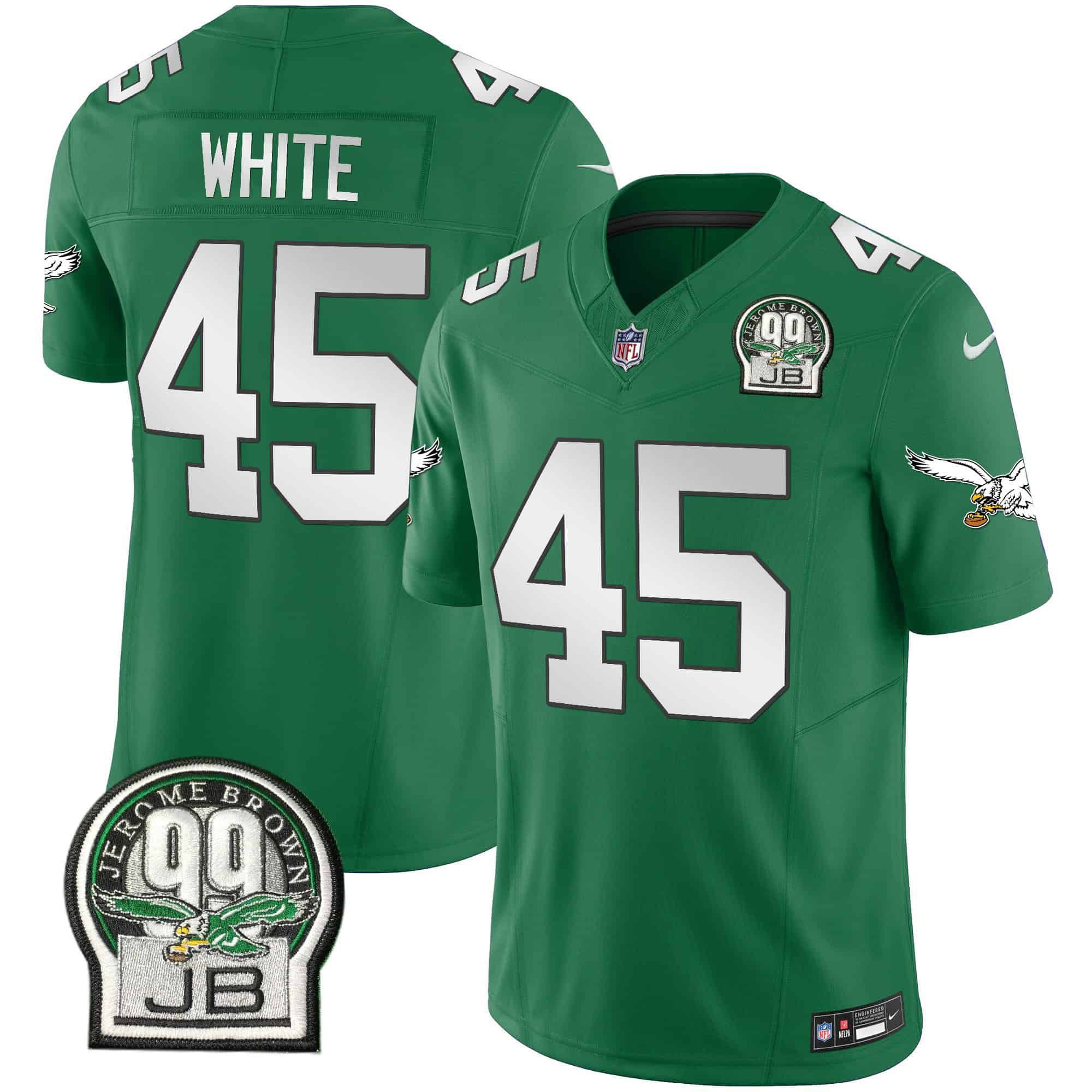 Men Philadelphia Eagles 45 Green Black 2024 Nike Jerome Brown Patch Alternate Limited NFL Jersey style 1